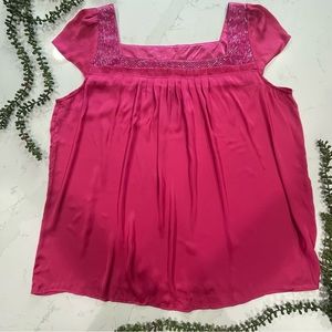 Krafty NWT Barbiecore Hot Pink Beaded Cap Sleeve Top 3XL